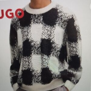 HUGO Oversize Patterned Jacquard Knitted Crewneck Sweater Wool Blend XXL